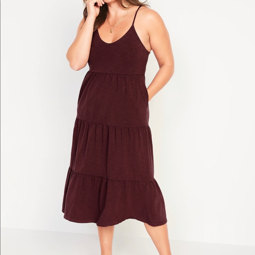 Old Navy Tiered Slub-Knit Midi Cami Swing Dress
